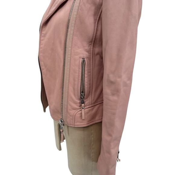 Dylan Gray Leather Moto Jacket Blush Pink Zip Front Size XS - Picture 6 of 16